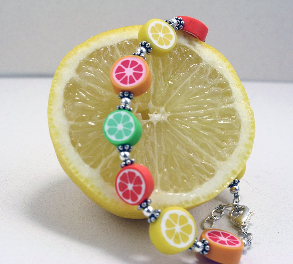 Food Bracelet Lemon Lime Grapefruit Fruit by riverwolfeartjewelry