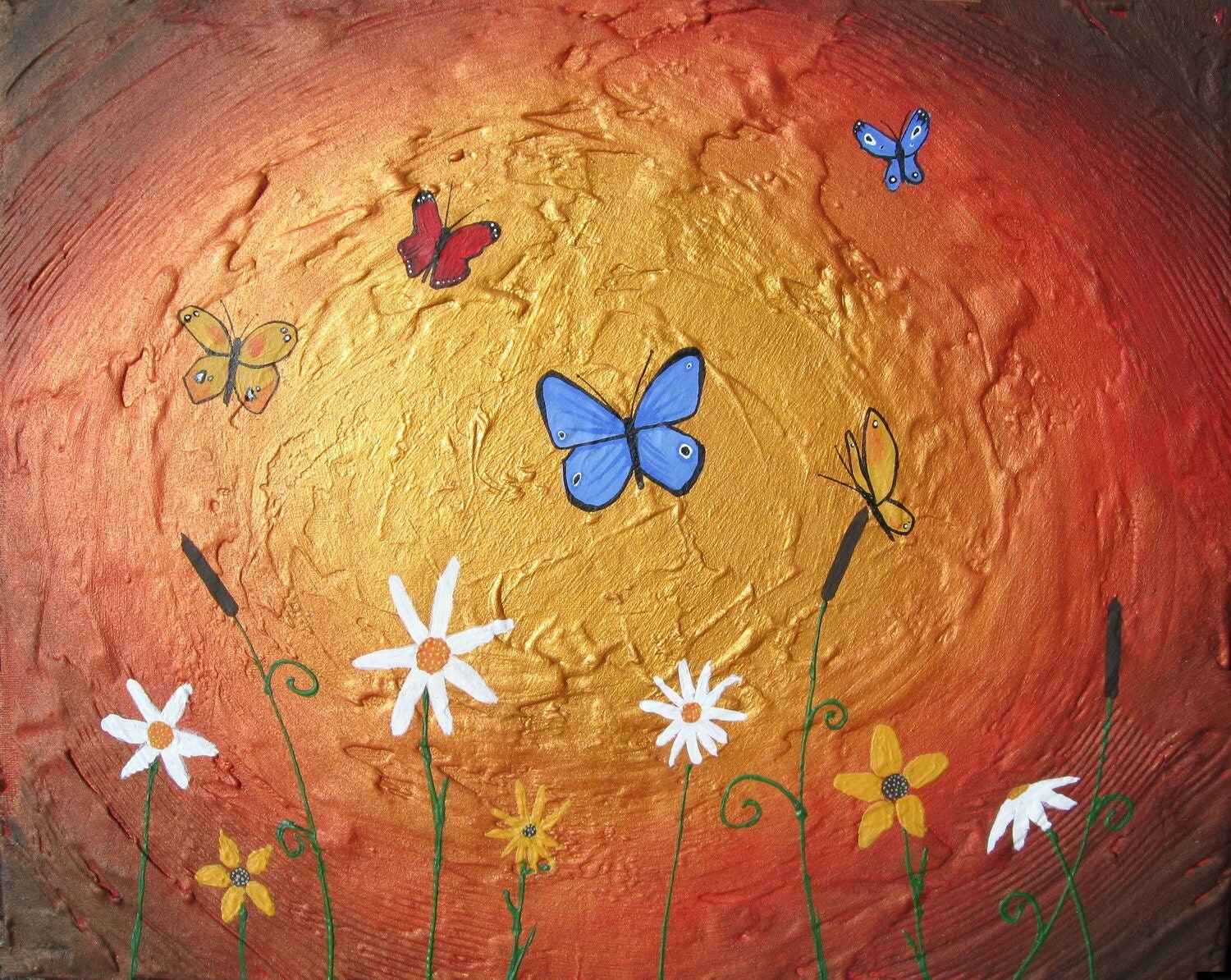 landscape butterflies painting textured butterfly wall art
