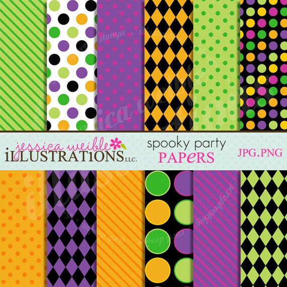 Spooky Party Cute Digital Papers Backgrounds for Invitations, Card Design, Scrapbooking, and Web Design Il_570xn