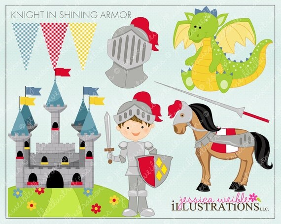 Knight in Shining Armor Cute Digital Clipart for Invitations, Card Design, Scrapbooking, and Web Design, Knight Clipart Il_570xn