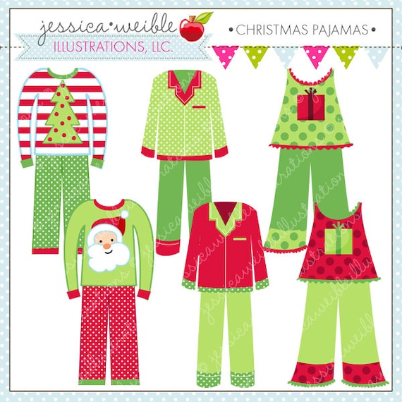 Christmas Pajamas Cute Digital Clipart for Commercial or Personal Use ...