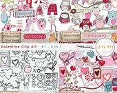 Valentine Clip Art - Monsters, Owls & Doodles - Special Offer - Digital Graphics Pack - Pink, Red and Purple Il_170x135