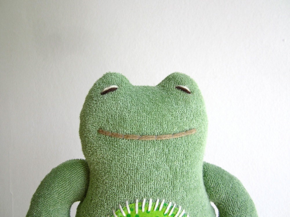 Frog organic frog green cuddly plush soft child baby by pingvini