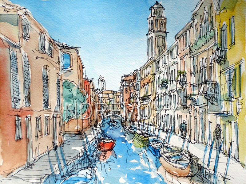 Venice Canal Italy art print from an original watercolor