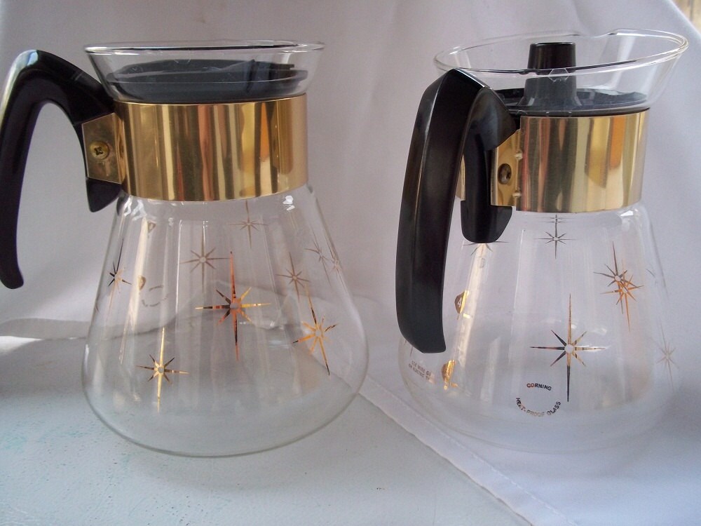 Corning Glass Mid-Century Coffee Carafes Atomic Starburst Pattern-Heat ...