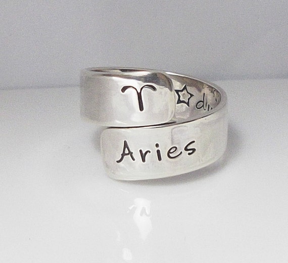 Zodiac Ring - Sterling Silver - Hand Stamped on Inside - Adjustable ...