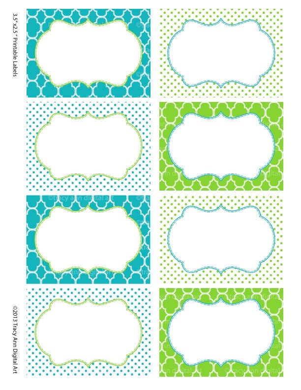 Printable Labels or Buffet Cards Blue and Green Instant