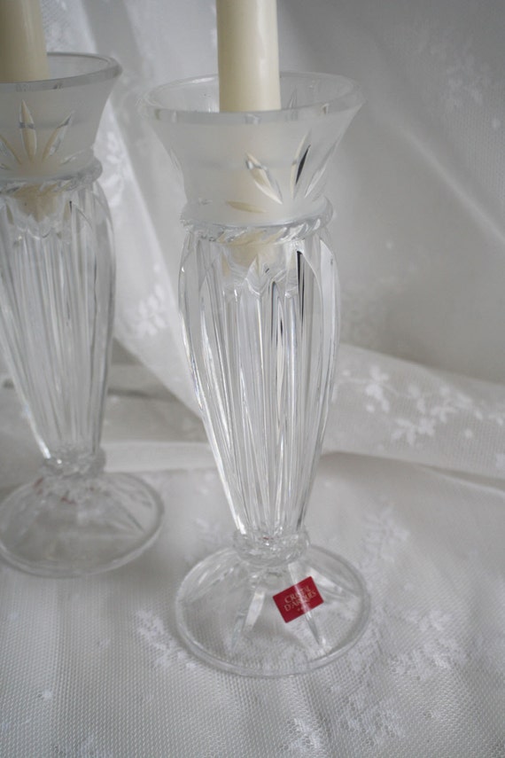 Vintage Crystal Taper Candle Holder or Vase Set French Cristal