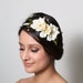 White Bridal Flower Headband with Gold Accents and Natural Dried Leaves