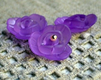 50pcs Frosted Lucite Acrylic Beads Flower Rose Acrylic 21x8mm Violet