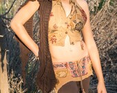 Bohemian Gypsy FestivalTan Corduroy Up Cycled Mini Skirt Belt With Tails And Lace Up Front