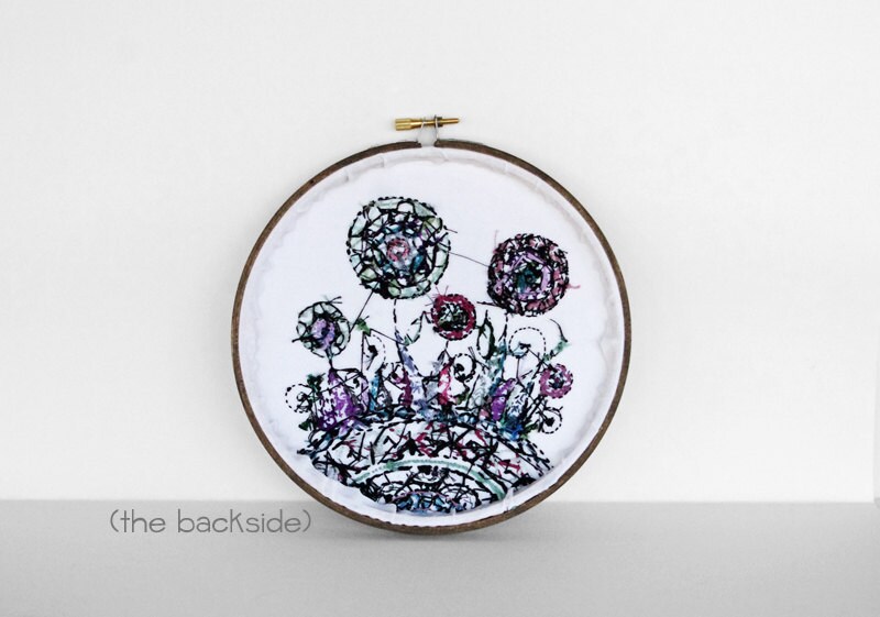 Embroidery Hoop Art Abstract Flowers and Swirls Inspired by