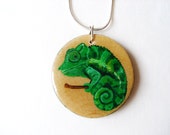 Chameleon Necklace - Wildlife Conservation - Reptile Animal Jewelry Hand Painted Chameleon Charm - Wildlife Necklaces Wooden Jewelry