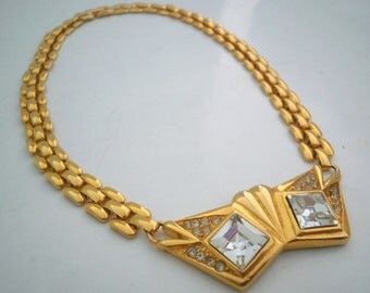 Vintage Golden Necklace Chain with Rhinestones