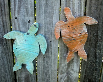 Rustic Wooden Sea Turtles, Beach-y Casual Cottage Decor