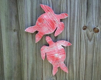 Rustic Beach Decor, Wooden Sea Turtles, Nautical Wall Hanging
