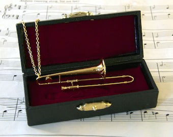 Trombone Necklace in Case - Music Gift - Trombone Jewellery