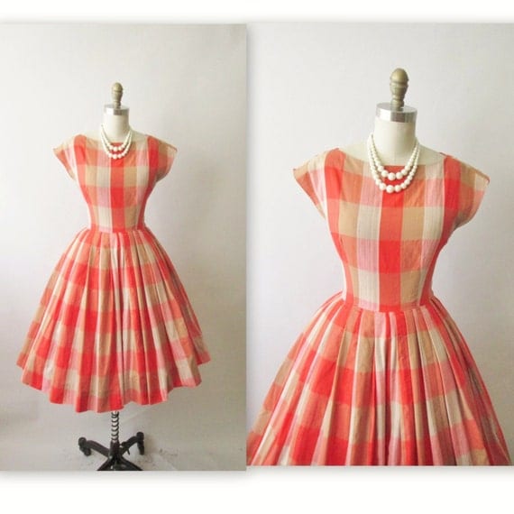 Reserved for Tamara 50's Plaid Dress // Vintage 1950's Orange Plaid ...