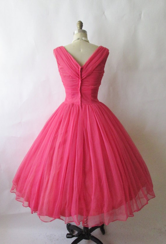 50s Prom Dress // Vintage 1950s Beaded Pink Chiffon Wedding