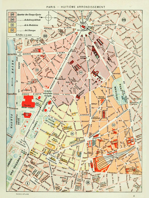 Map of Paris Huitieme 8th Arrondissement by michaelellisstudios