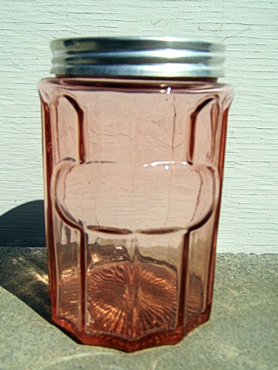 Pink Depression Glass Jar Vintage Pink Depression Glass Mid