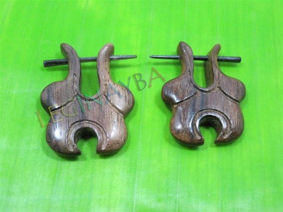wood tribal earrings organic jewelry