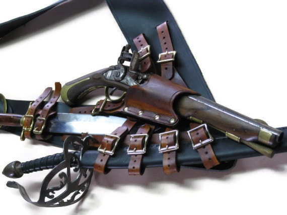 3 Inch Black with Brown Leather Pirate Pistol and Sword