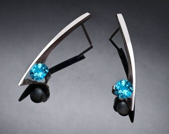 Swiss blue topaz earrings, blue topaz earrings, Argentium silver earrings, December birthstone, wedding earrings, artisan earrings - 2458
