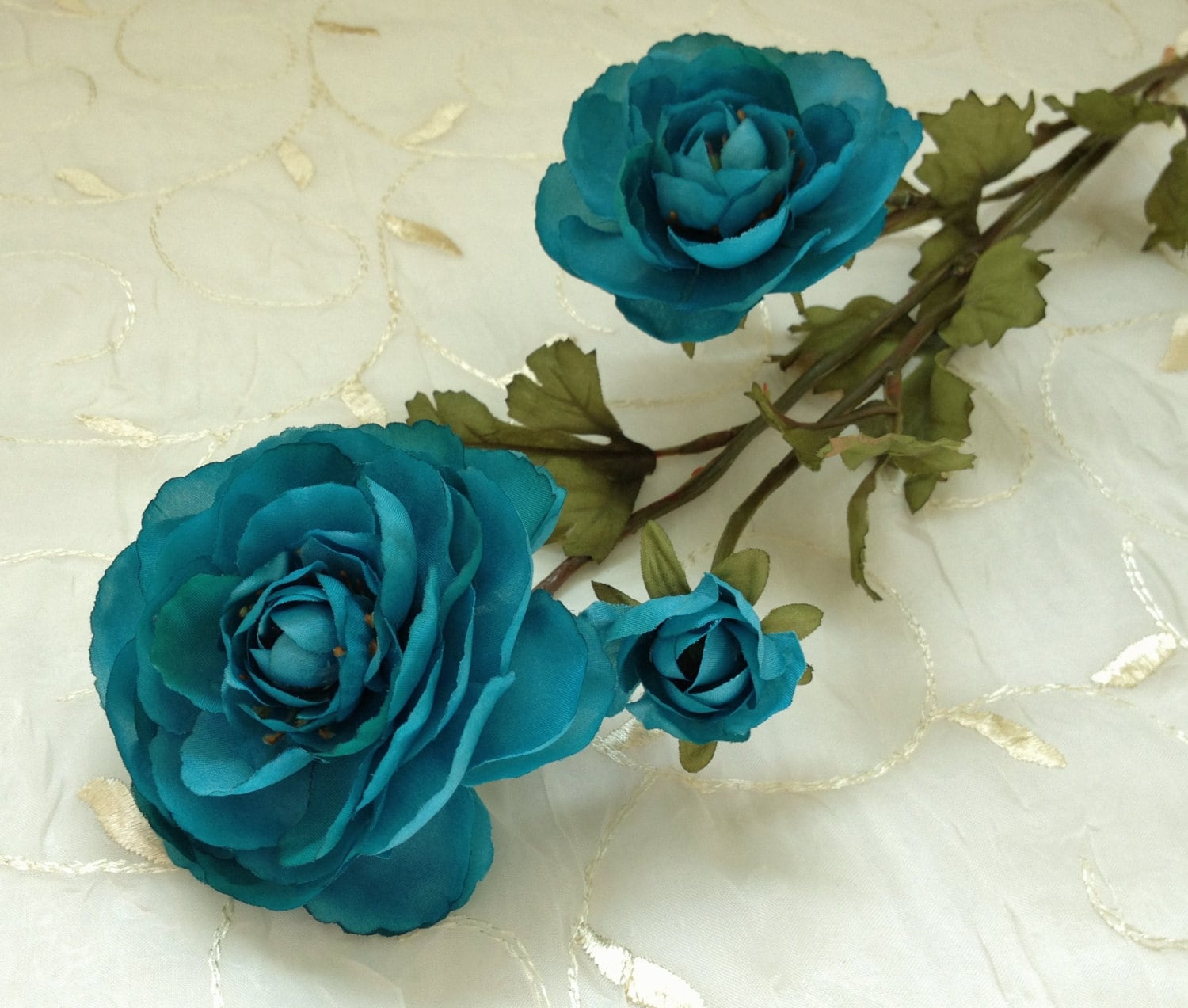 Artificial Flower Spray Turquoise Teal Ranunculus Flowers ON