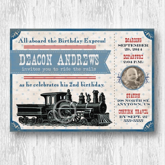 Vintage Train Invitation for Boys Birthday Party or Baby Shower DIY Photo Printable Invite by BeeAndDaisy Il_570xn