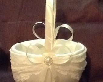 wedding flower girl basket ivory or white color custom made lace