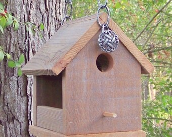 Wooden Bird House Bird Feeder, Reclaimed Wood Bird Feeder, Natural Weathered Wood, Primitive Rustic Bird Feeder