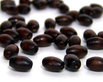 Dark Brown Wood Beads, 8mm x 4mm handcut ovals, 100 eco-friendly wooden beads (231R)