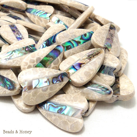One of a Kind Heart Shaped beads cut from Mactan Mosaic Fossil Stone at Beads & Honey!