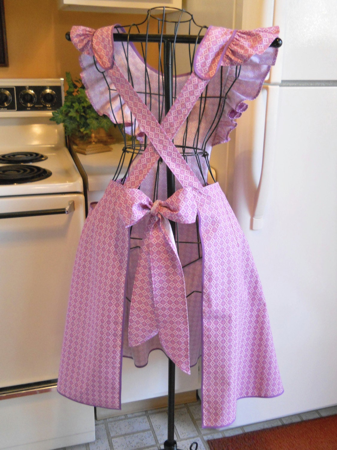 Old Fashioned Pinafore Full Apron in Pink and Lavender