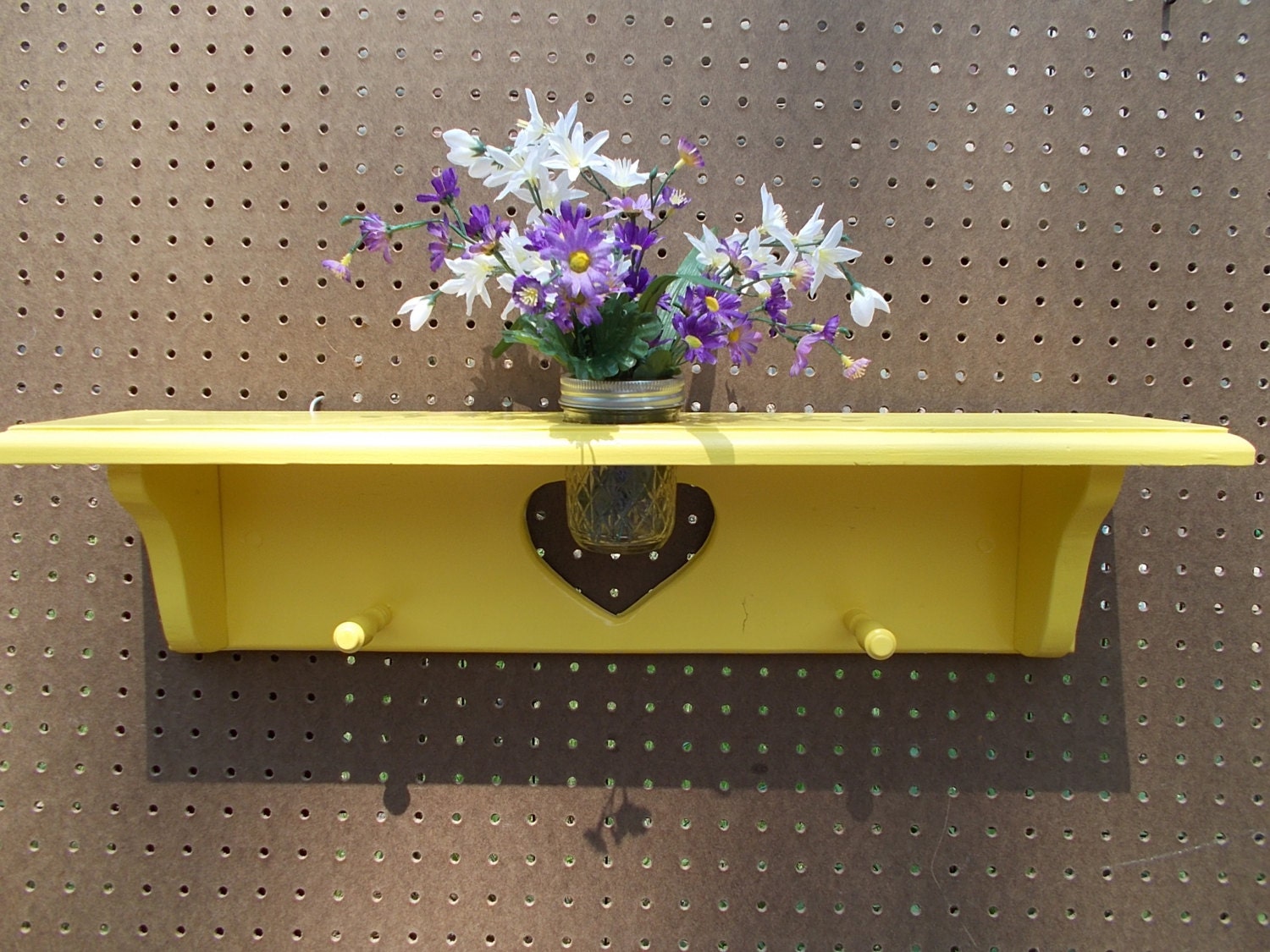 Yellow Shelf/Mason Jar Shelf/Wall Decor/Wood Shelf