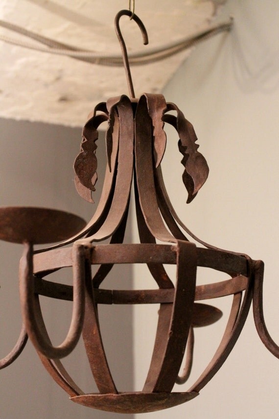 Rustic Reclaimed Iron Hanging Candelabra Chandelier Candle