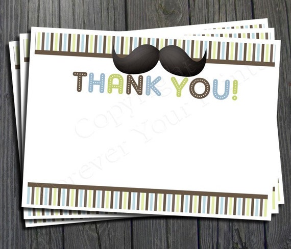 Little Man Mustache Thank You Card - Printable Design Il_570xn