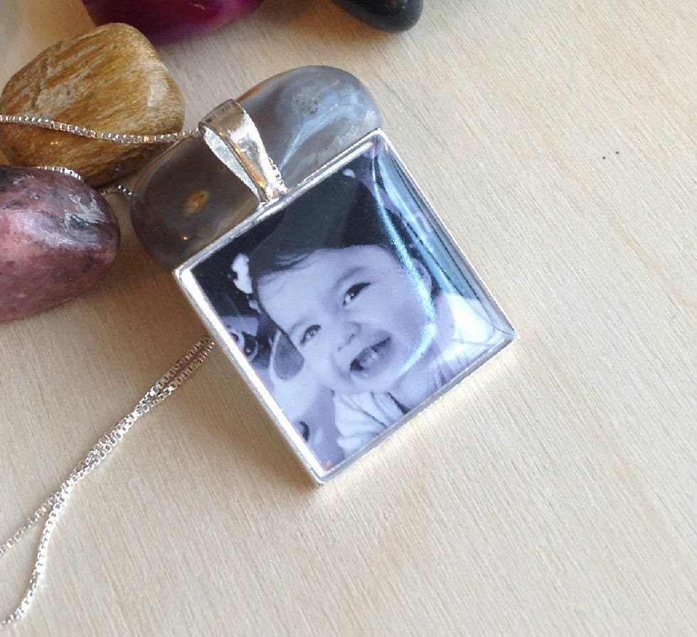 WATERPROOF Photo Necklace with SOLID Sterling Silver Options