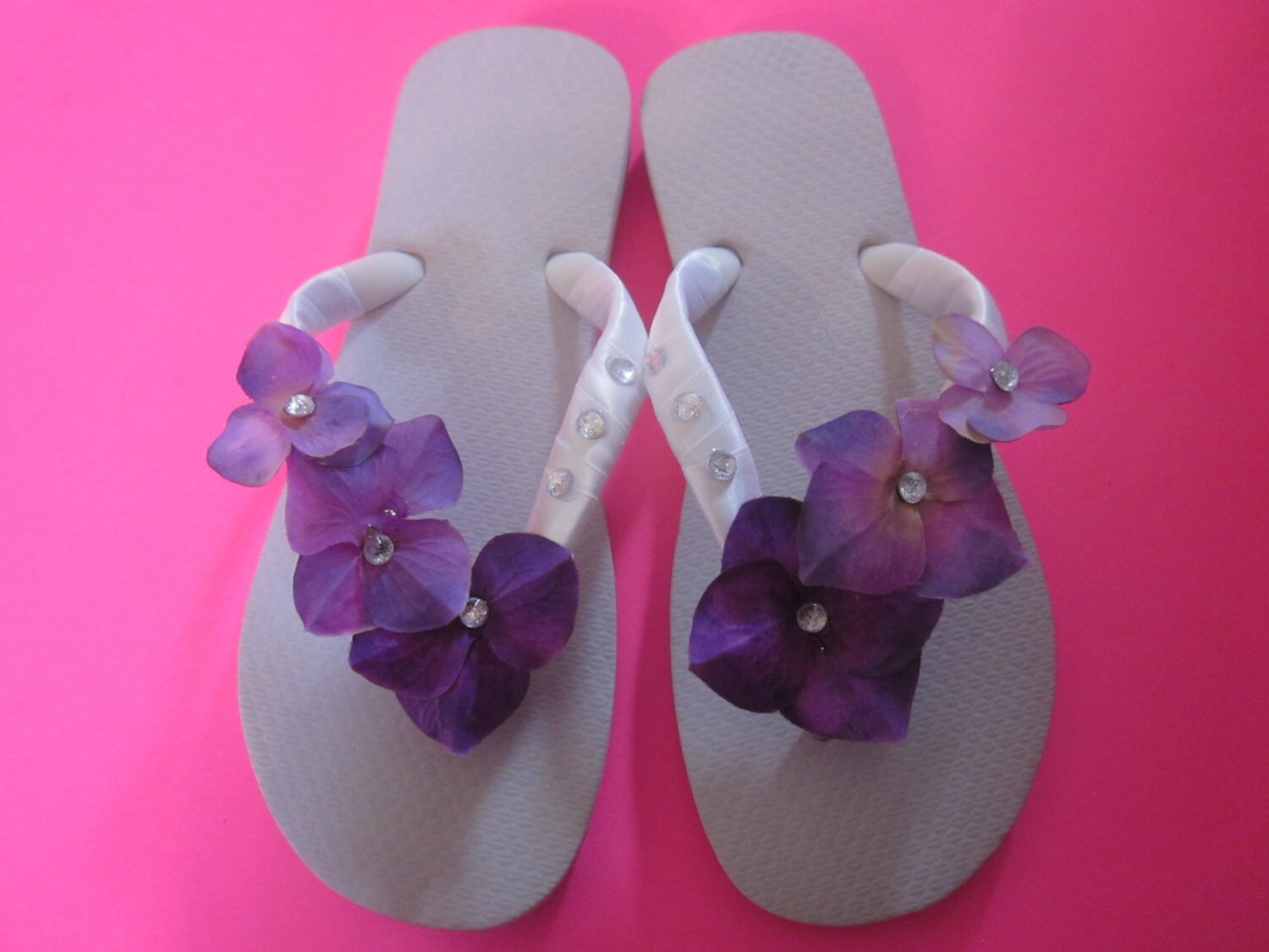 Wedding Flip Flops/Wedges for Bride. Purple Silk by RocktheFlops