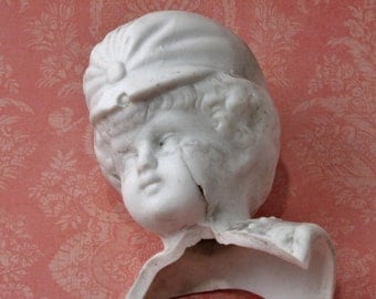 Antique Porcelain Doll Head With Hat Two Inches Tall