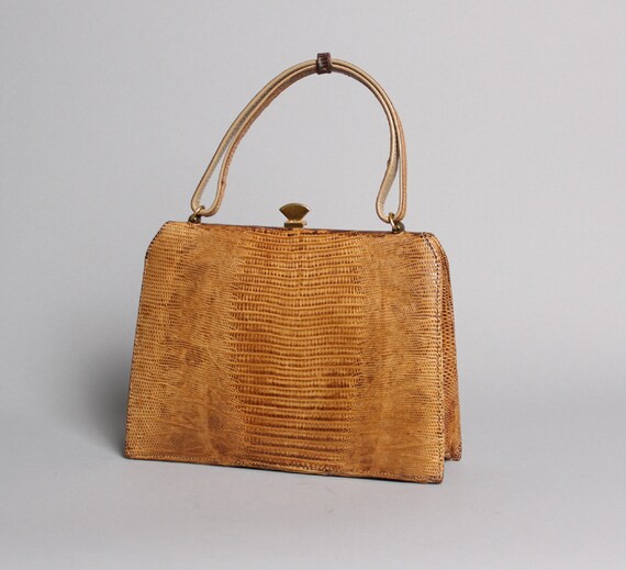 60s Genuine LIZARD PURSE / Palizzio Golden Tan reptile Handbag