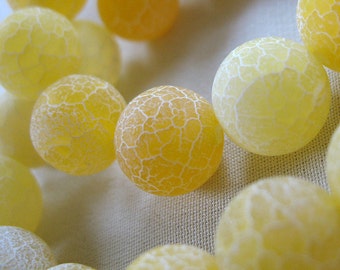 Matte Yellow with White Round Agate Beads, large 12mm, full strand, 32 beads, 15"