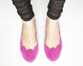 Cyclamen Soft Suede Scalloped Handmade Ballet Flats