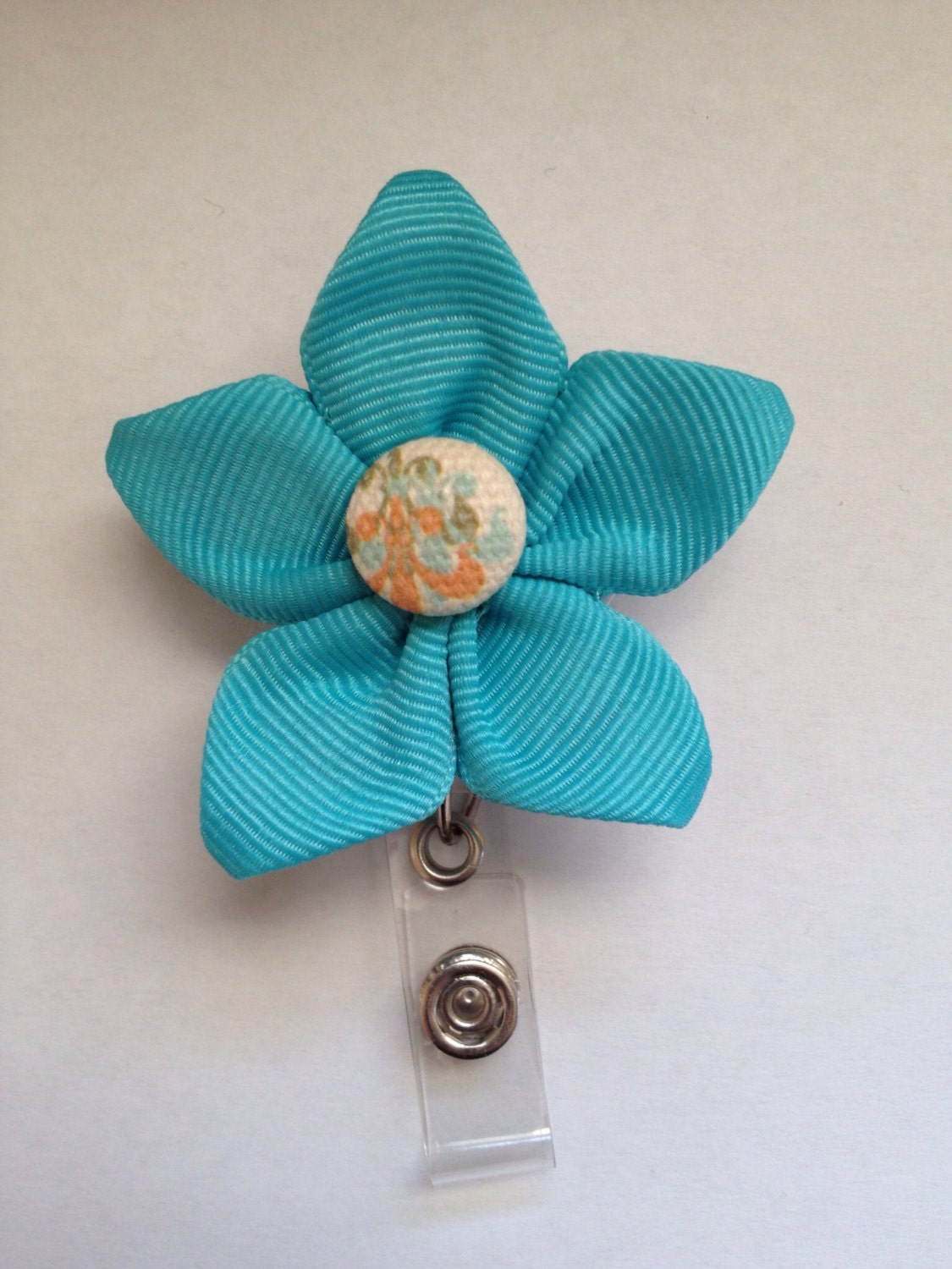 Aqua Flower Badge Reel by KenzieCollection on Etsy