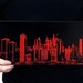 12 x 6 New York City Skyline Wood Canvas (Black with Orange) Screenprint/Painting, New York Wall Art, New York Home Decor