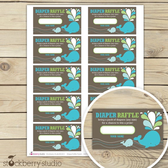 Aqua Whale Boy Baby Shower Diaper Raffle Tickets - Instant Download Il_570xn