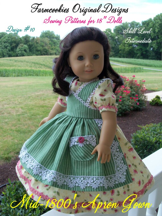 PRINTED Sewing Pattern for American Girl Marie Grace, Cecile or Caroline: 1800s Apron Gown/ Sewing Pattern for 18" Dolls