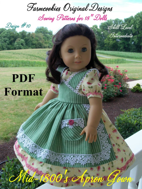 PDF Sewing Pattern for American Girl Marie Grace, Cecile or Caroline: Mid-1800s Apron Gown/ Pattern for 18" Dolls