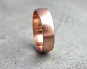 Wide Rose Gold Men's Wedding Band, Recycled 14k Rose Gold 6mm Brushed Low Dome Man's Gold Wedding Ring - Made in Your Size